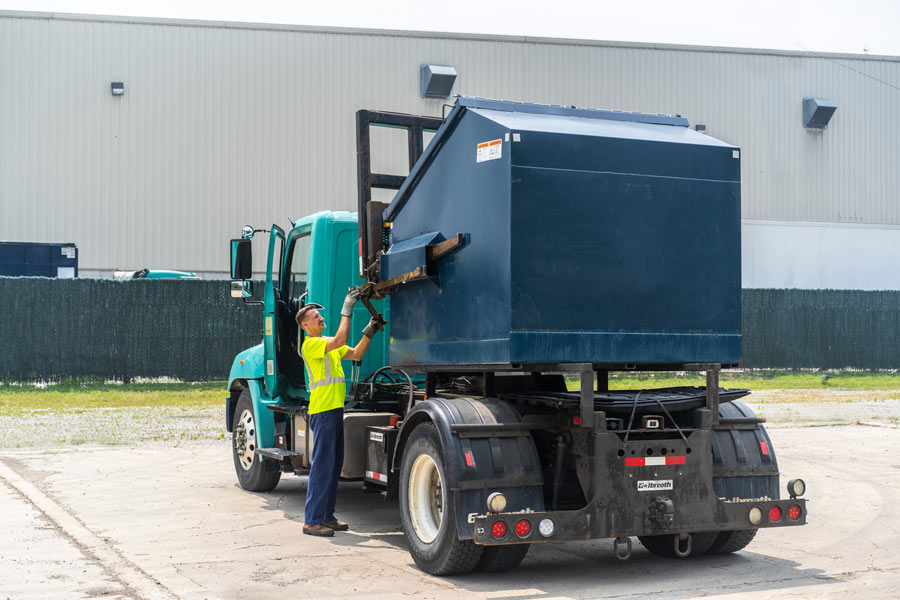 Garbage dumpster Container-Delivery-Truck