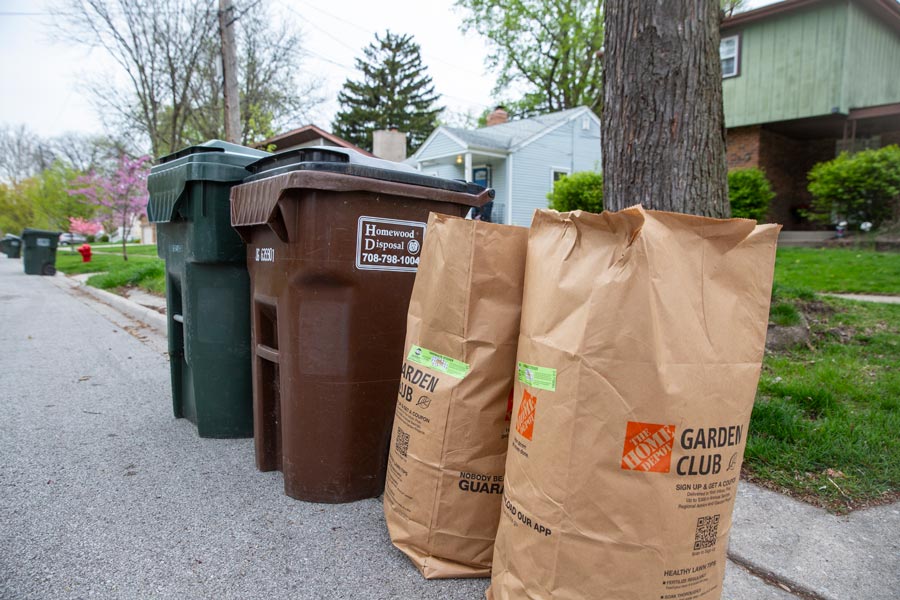 yard waste bags at the curb