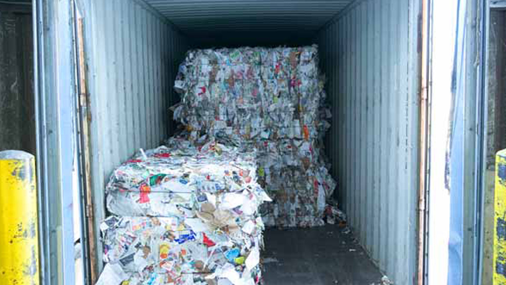 bales inside a recycling trailer