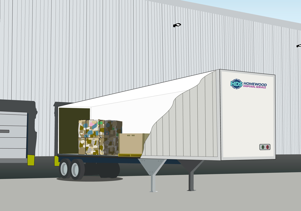 recycling storage at a warehouse within a trailer illustration