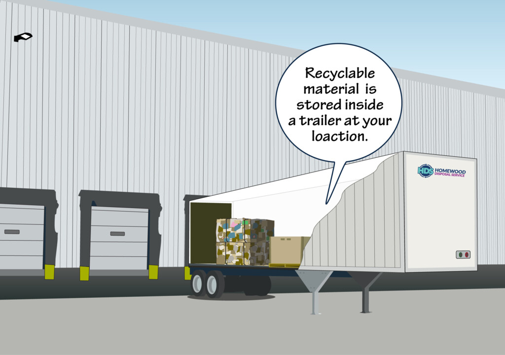 recycling storage at a warehouse within a trailer illustration